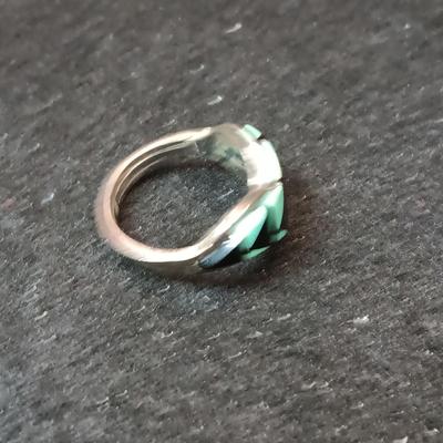 STERLING SILVER SPOON (6) RING AND TURQUOISE AND STERLING RING (7 1/4)