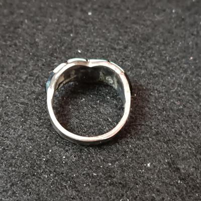 STERLING SILVER SPOON (6) RING AND TURQUOISE AND STERLING RING (7 1/4)