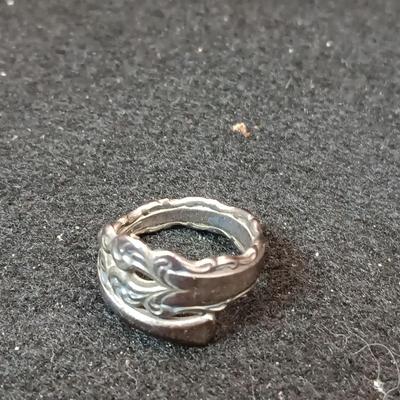 STERLING SILVER SPOON (6) RING AND TURQUOISE AND STERLING RING (7 1/4)