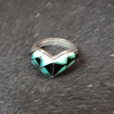 STERLING SILVER SPOON (6) RING AND TURQUOISE AND STERLING RING (7 1/4)
