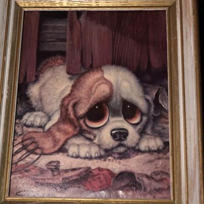 1960'S GROUPING OF FOUR BIG EYES PRINTS OF THREE PUPPIES AND KITTY FRAMED