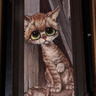 1960'S GROUPING OF FOUR BIG EYES PRINTS OF THREE PUPPIES AND KITTY FRAMED
