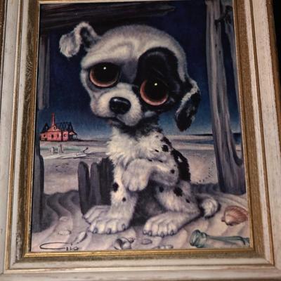 1960'S GROUPING OF FOUR BIG EYES PRINTS OF THREE PUPPIES AND KITTY FRAMED