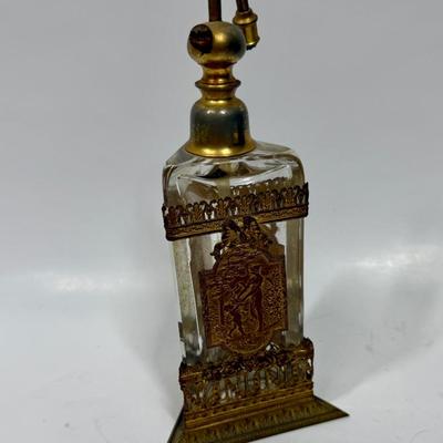 Antique Perfume Bottle in Gold Metal Frame missing atomizer