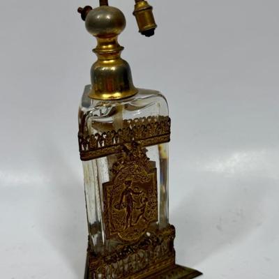 Antique Perfume Bottle in Gold Metal Frame missing atomizer