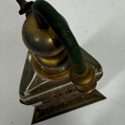 Antique Perfume Bottle in Gold Metal Frame missing atomizer