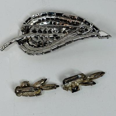 Antique Rhinestone Broach Pin with pair of Clip-on Earrings