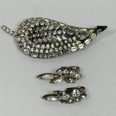 Antique Rhinestone Broach Pin with pair of Clip-on Earrings