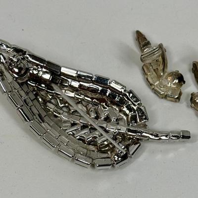 Antique Rhinestone Broach Pin with pair of Clip-on Earrings