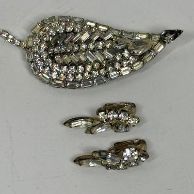 Antique Rhinestone Broach Pin with pair of Clip-on Earrings