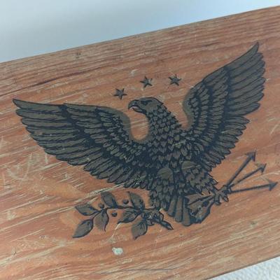 Vintage Solid Wood Rustic Farm House Foot Stool With American Eagle (B1)