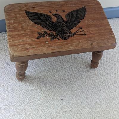 Vintage Solid Wood Rustic Farm House Foot Stool With American Eagle (B1)