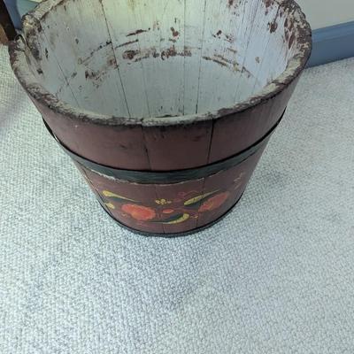 Primitive Wooden Maple Syrup Bucket Hand Painted Floral Sap Folk Art (BR1)