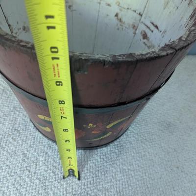 Primitive Wooden Maple Syrup Bucket Hand Painted Floral Sap Folk Art (BR1)