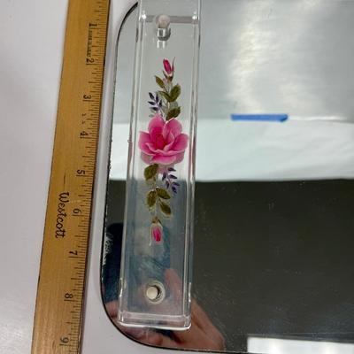 1950’s Pressed Flower Lucite Vanity Set - Lucite Mirrored Tray, Hair Brush, Handheld Mirror and Lidded Vanity Trinket Box