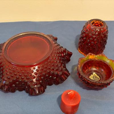 Fenton Hobnail Matching Candy Dish and Fairy Lamp