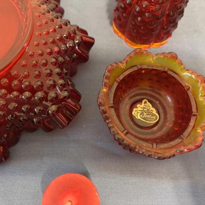 Fenton Hobnail Matching Candy Dish and Fairy Lamp