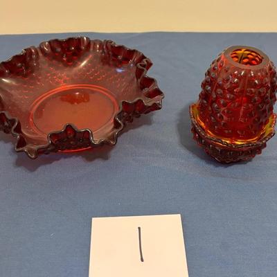 Fenton Hobnail Matching Candy Dish and Fairy Lamp