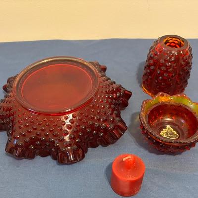 Fenton Hobnail Matching Candy Dish and Fairy Lamp
