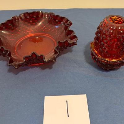 Fenton Hobnail Matching Candy Dish and Fairy Lamp