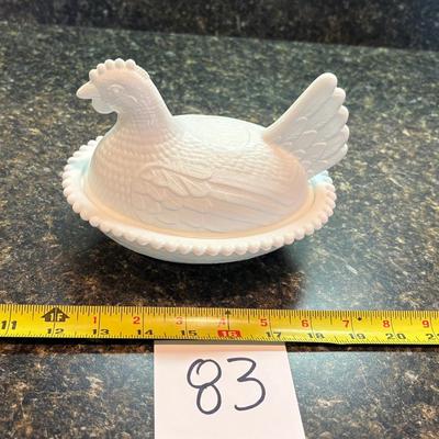 Milk Glass Hen Sitting on Nest