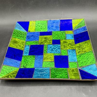 Vintage Mid Century Modern MCM Georges Briard Glass Guild Stained Glass Tray Dish
