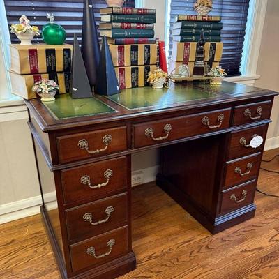 Lot 9: Green Leather Top Desk & More