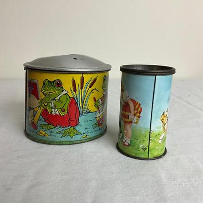 D927 J. Chein Toys, Small Mini Pails, Pencil Sharpener & Metal Lithograph