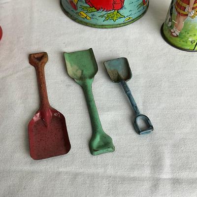D927 J. Chein Toys, Small Mini Pails, Pencil Sharpener & Metal Lithograph
