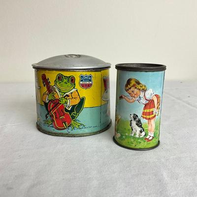 D927 J. Chein Toys, Small Mini Pails, Pencil Sharpener & Metal Lithograph