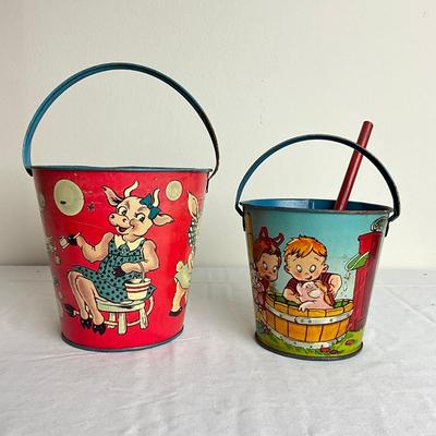 D928 Two T. Cohn Antique Lithograph Sand Pails