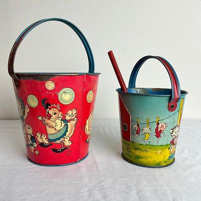 D928 Two T. Cohn Antique Lithograph Sand Pails