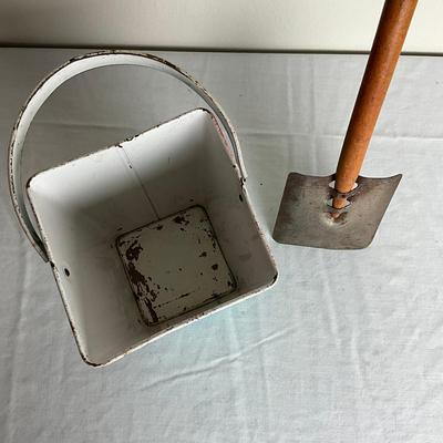 D932 J. Chein Square Sand Pail With Large Wooden & Metal Shovel