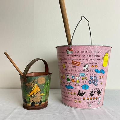 D936 Two Peter Rabbit Themed Tin Sand Pails