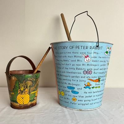 D936 Two Peter Rabbit Themed Tin Sand Pails