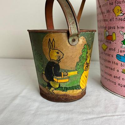 D936 Two Peter Rabbit Themed Tin Sand Pails