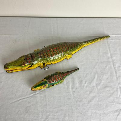 D938 Two Vintage J. Chein Tin Alligator Windup Toys