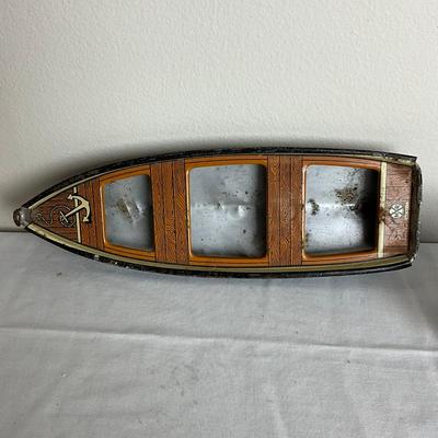 D940 Vintage Marx Steel Rowboat Toy With Tin Metal Ford Car with Boat Toy