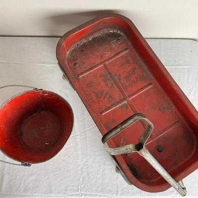 D946 Vintage Metal Red Flyer & Child's Red Coal Hod