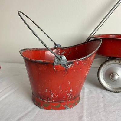 D946 Vintage Metal Red Flyer & Child's Red Coal Hod