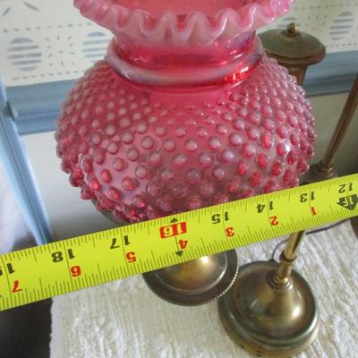 Vintage Fenton Double Student Lamp Cranberry Hobnail Opalescent Shades (BR1)