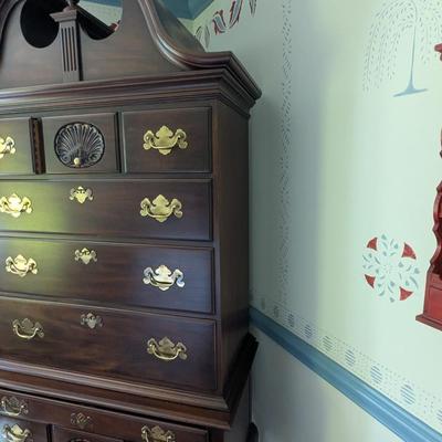 Queen Anne Philadelphia Bonnet Top Highboy From Genuine Mahogany Virginia Galleries Furniture By Henkel Harris Winchester VA. (BRR2)