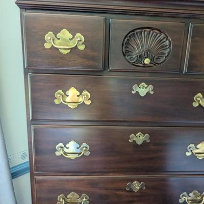 Queen Anne Philadelphia Bonnet Top Highboy From Genuine Mahogany Virginia Galleries Furniture By Henkel Harris Winchester VA. (BRR2)