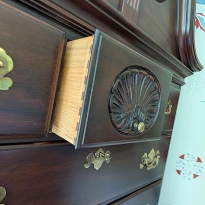 Queen Anne Philadelphia Bonnet Top Highboy From Genuine Mahogany Virginia Galleries Furniture By Henkel Harris Winchester VA. (BRR2)