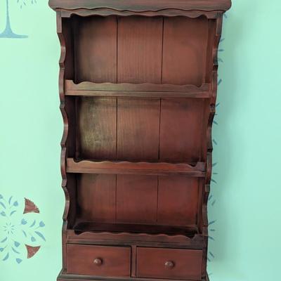 Vintage Wooden Spice Rack/Plate Holder 3 Shelves & 2 Drawers 22" Tall (BR2)
