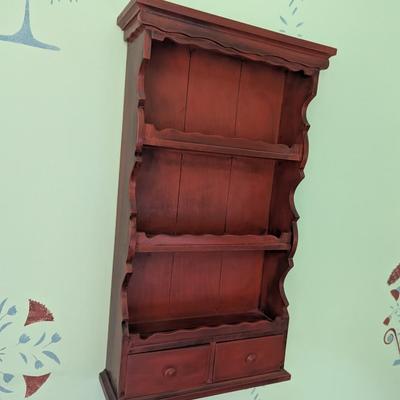 Vintage Wooden Spice Rack/Plate Holder 3 Shelves & 2 Drawers 22" Tall (BR2)