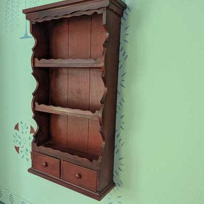 Vintage Wooden Spice Rack/Plate Holder 3 Shelves & 2 Drawers 22" Tall (BR2)