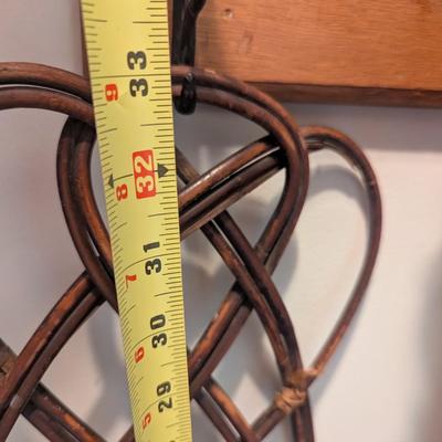 Antique Primitive Woven Rattan Rug Carpet Beater 33" & Hand Held Brush With Tassels (H)