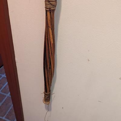Antique Primitive Woven Rattan Rug Carpet Beater 33" & Hand Held Brush With Tassels (H)