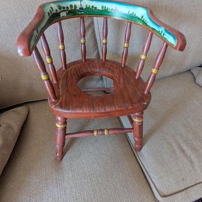 Antique Wooden Child's Potty Chair Painted (D)